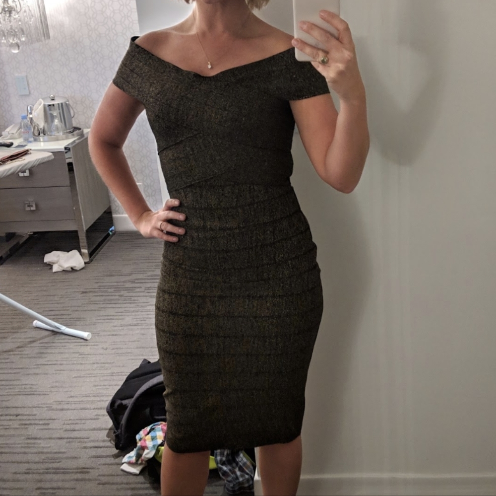 Wow Couture Gold and Black Bandage Dress